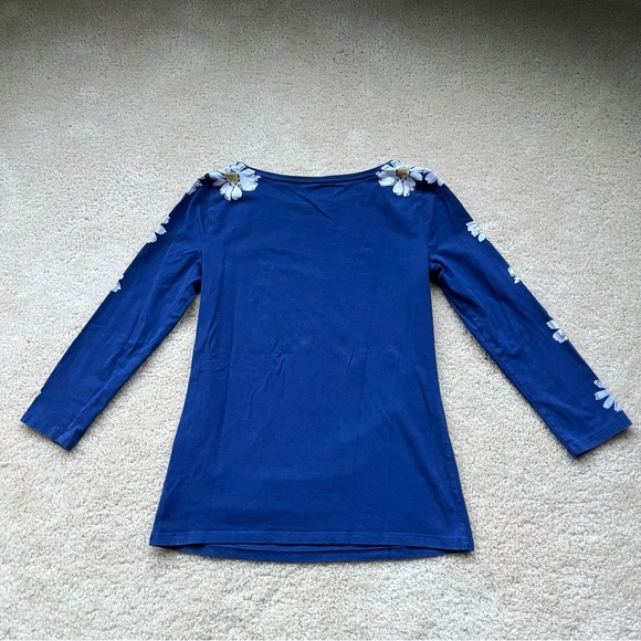 Talbots Tee Blue Shirt w/ Daisy Print 3/4 Sleeves - Size XS - VGUC - Stretch - Picture 2 of 5